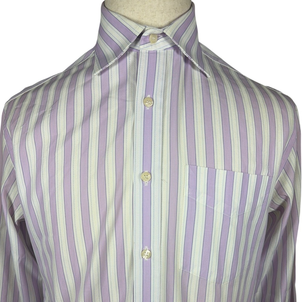 Paul Smith London Mens Purple White Striped Cotton Dress Shirt Made in Italy